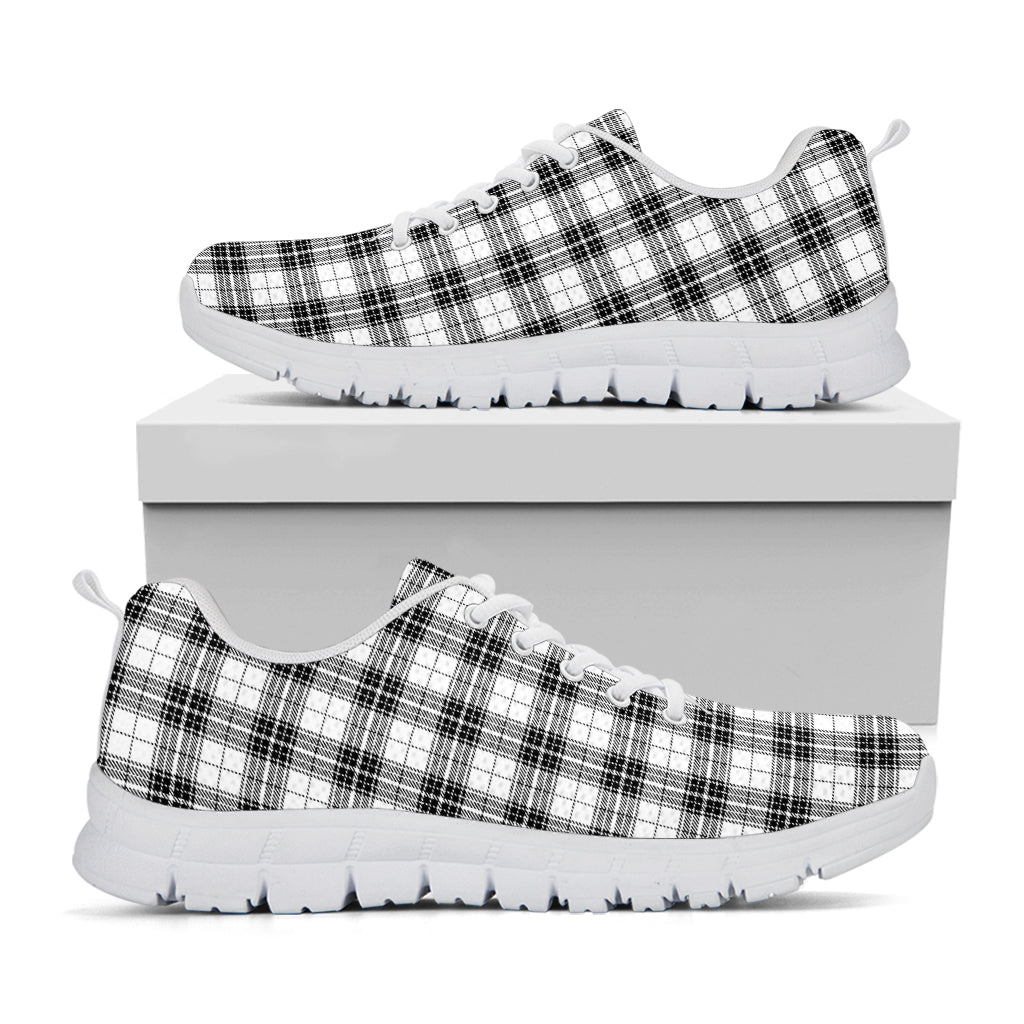 Black And White Tartan Pattern Print White Running Shoes