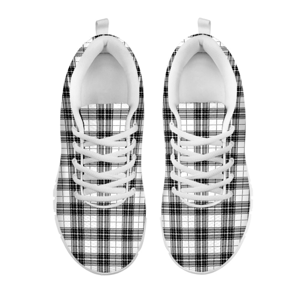 Black And White Tartan Pattern Print White Running Shoes
