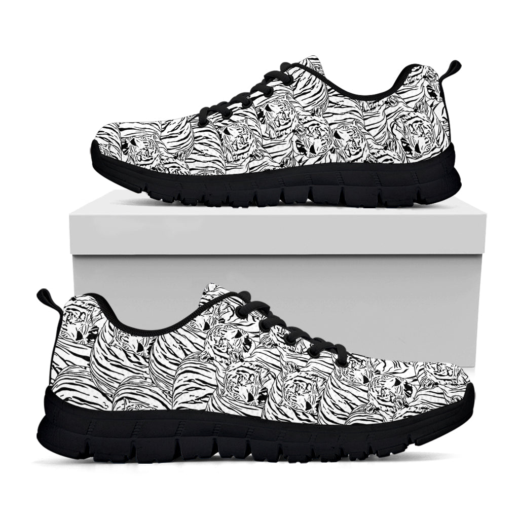 Black And White Tiger Pattern Print Black Running Shoes