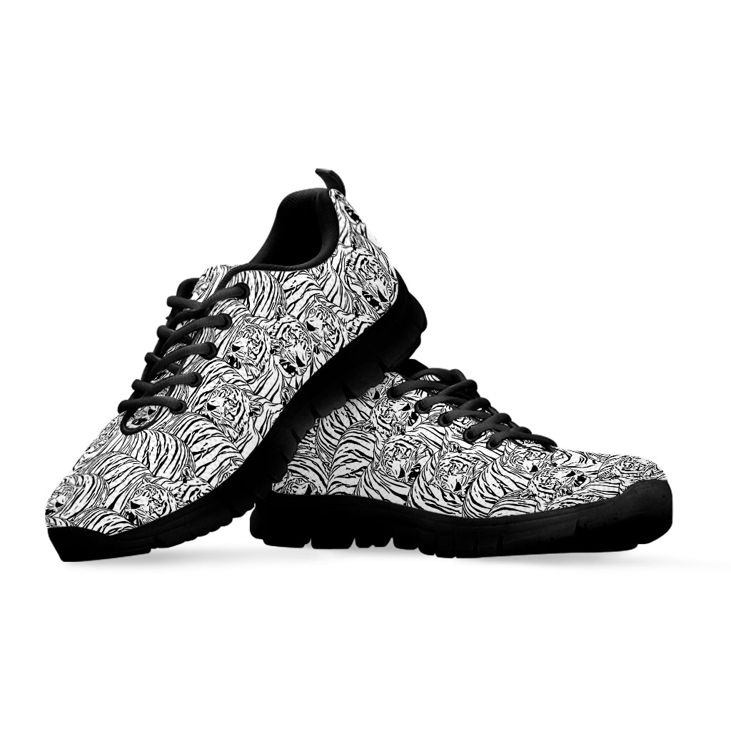 Black And White Tiger Pattern Print Black Running Shoes