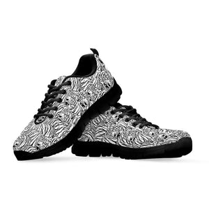 Black And White Tiger Pattern Print Black Running Shoes