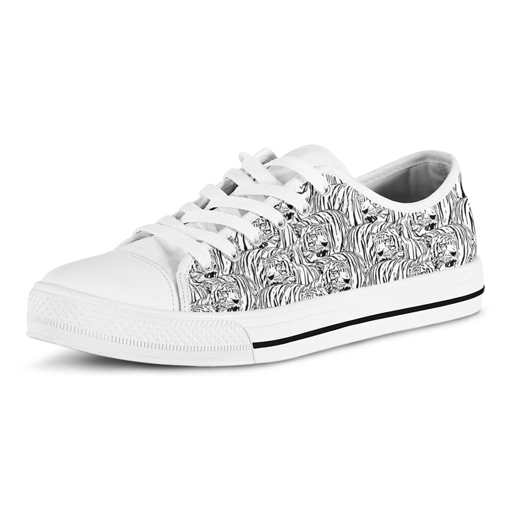 Black And White Tiger Pattern Print White Low Top Sneakers