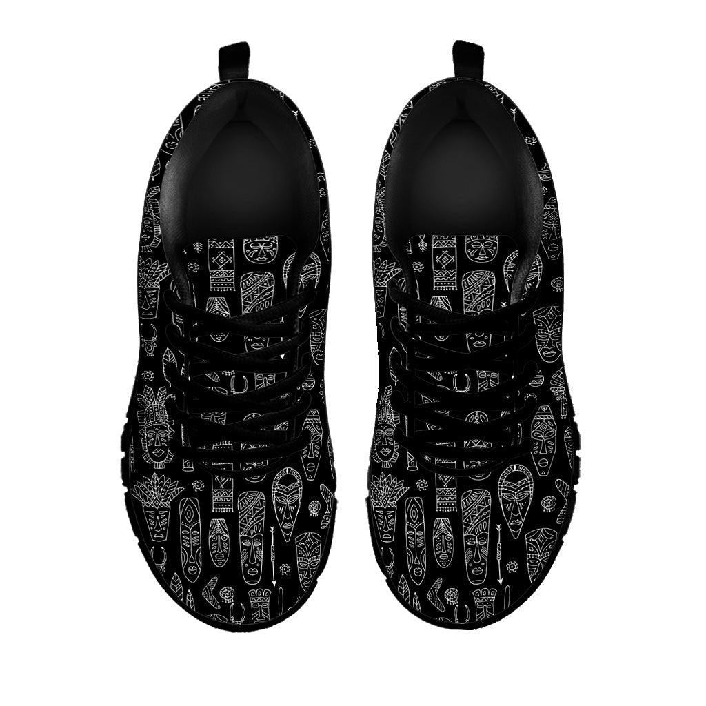 Black And White Totem Pattern Print Black Running Shoes