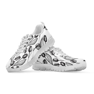 Black And White Tulip Pattern Print White Running Shoes