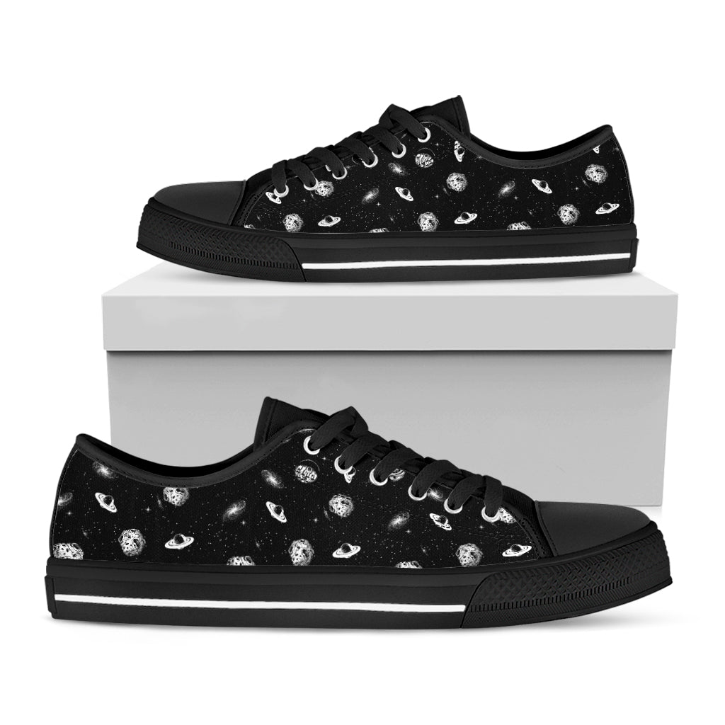 Black And White UFO Pattern Print Black Low Top Sneakers