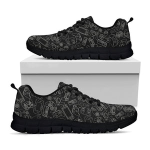 Black And White Video Game Pattern Print Black Running Shoes