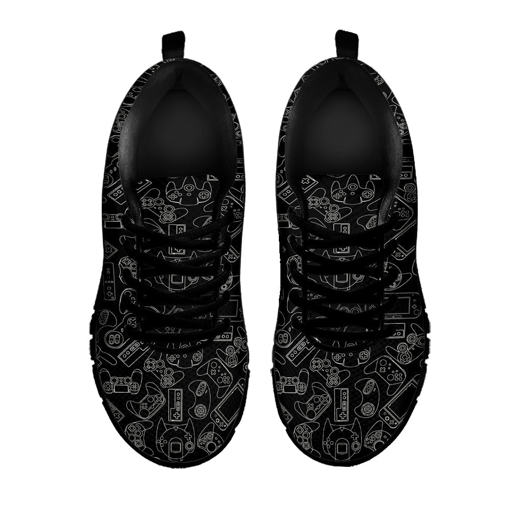 Black And White Video Game Pattern Print Black Running Shoes
