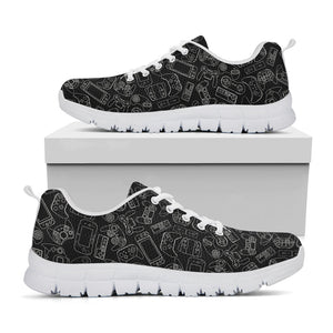 Black And White Video Game Pattern Print White Running Shoes