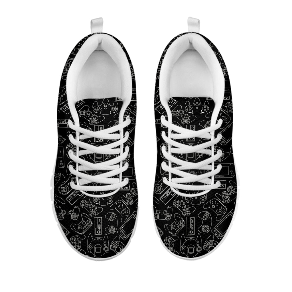 Black And White Video Game Pattern Print White Running Shoes