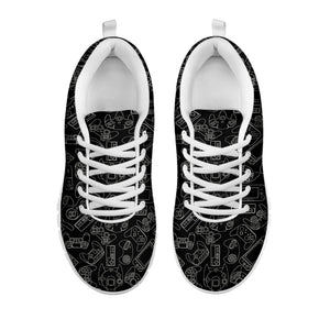 Black And White Video Game Pattern Print White Running Shoes