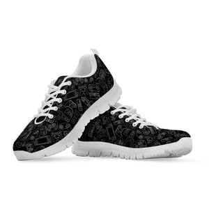 Black And White Video Game Pattern Print White Running Shoes