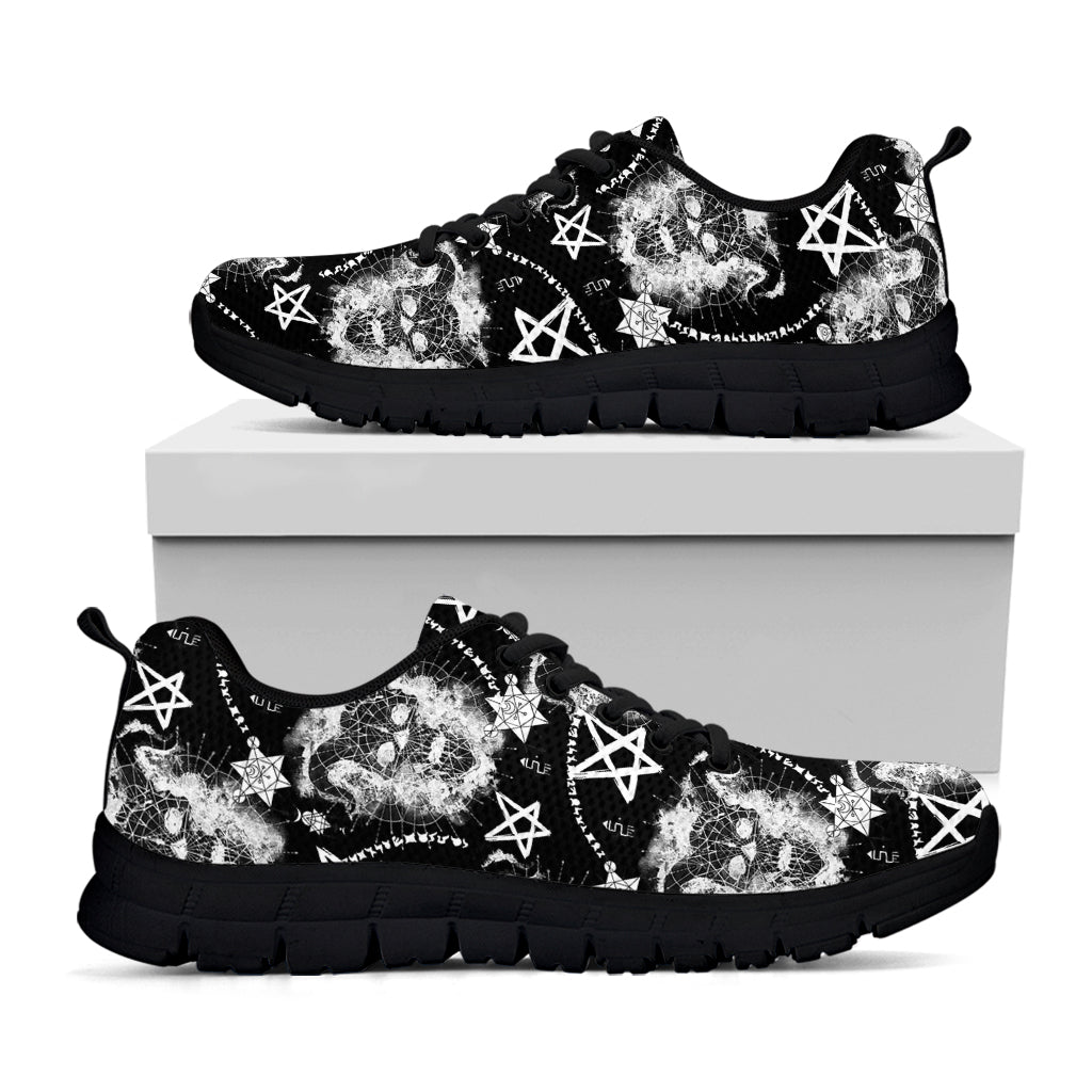 Black And White Wicca Devil Skull Print Black Running Shoes