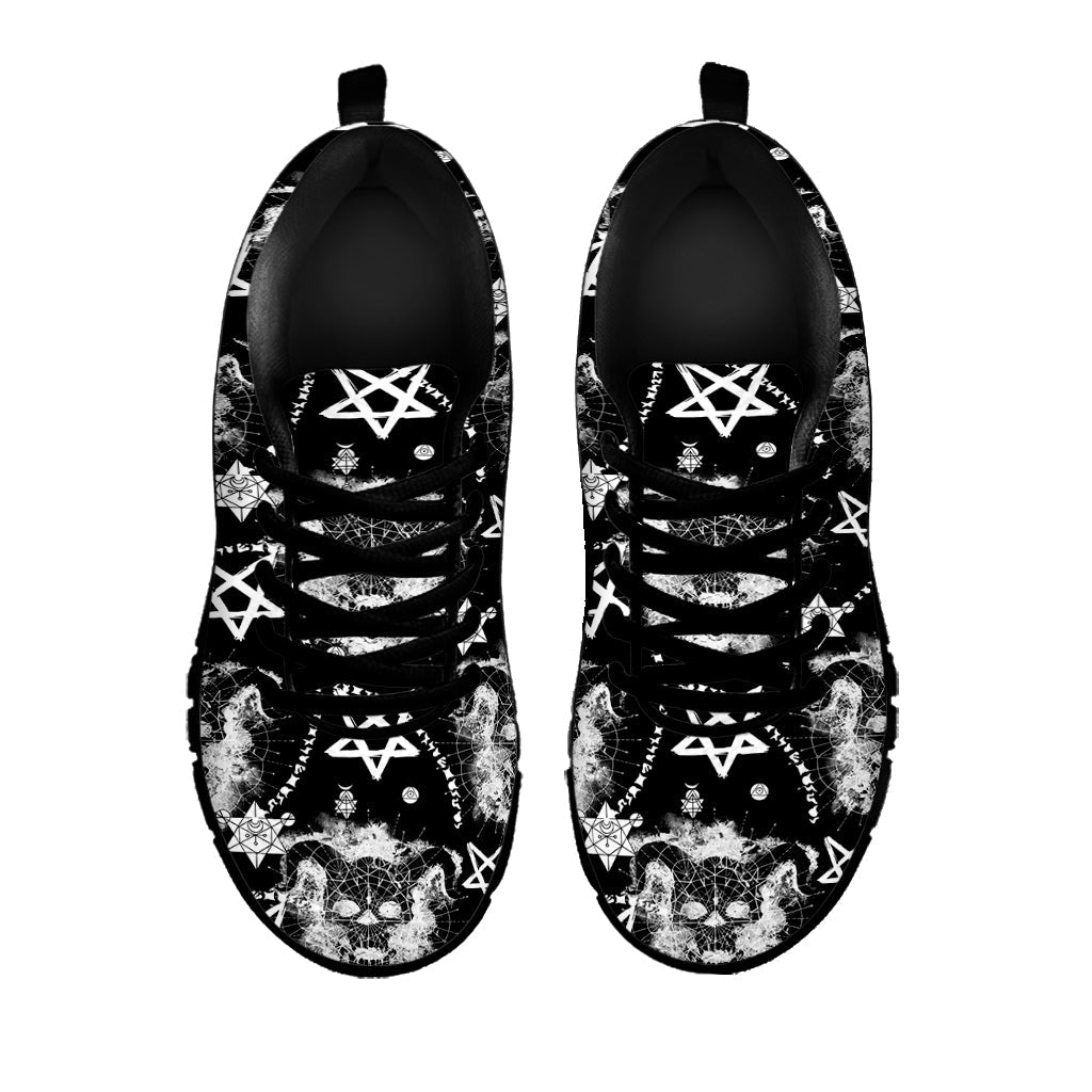 Black And White Wicca Devil Skull Print Black Running Shoes