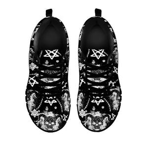 Black And White Wicca Devil Skull Print Black Running Shoes