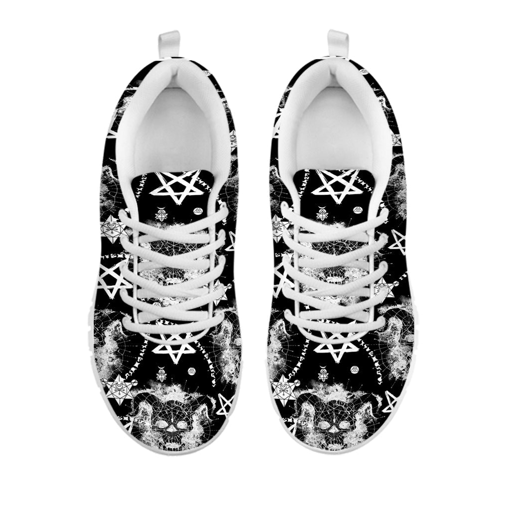 Black And White Wicca Devil Skull Print White Running Shoes