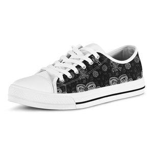 Black And White Wicca Gothic Print White Low Top Sneakers