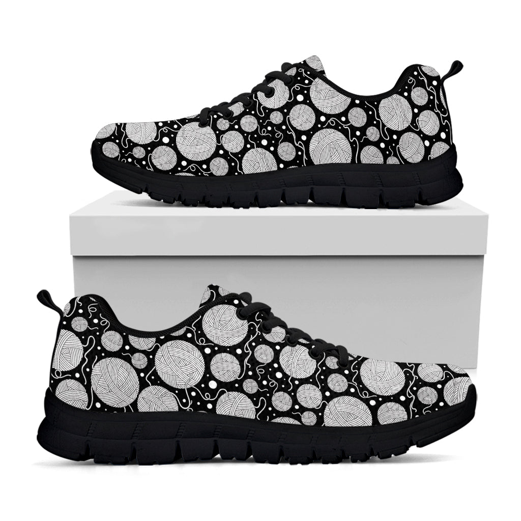 Black And White Yarn Pattern Print Black Running Shoes