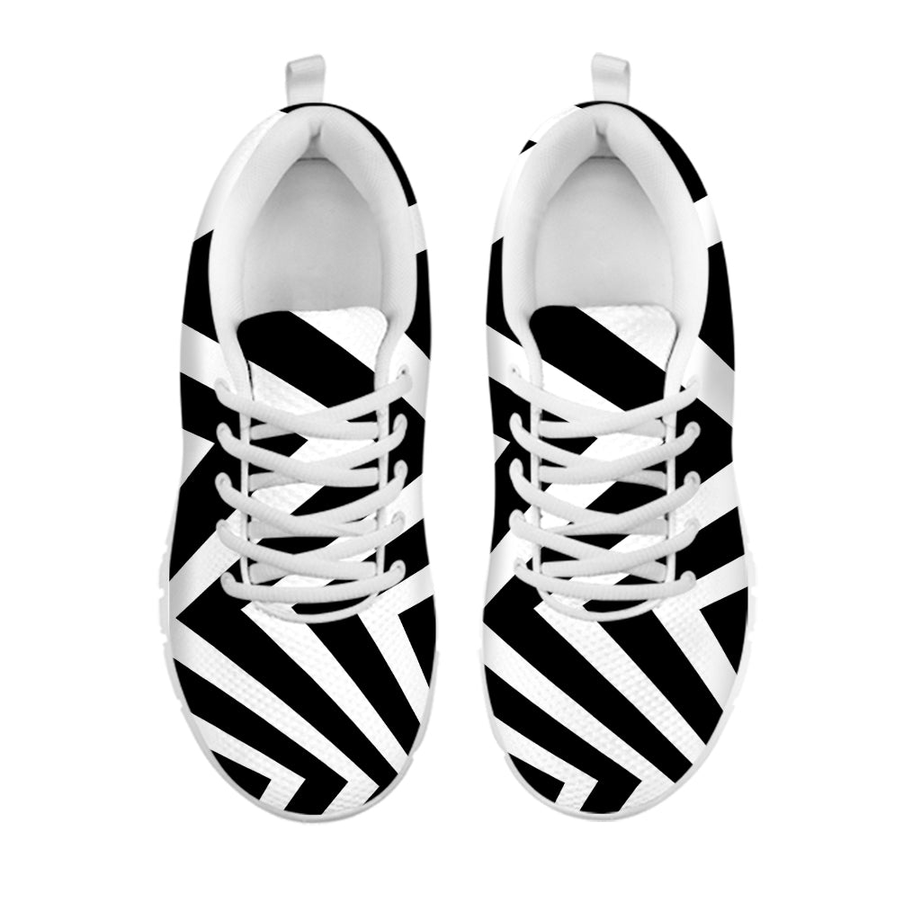 Black And White Zigzag Dazzle Print White Running Shoes