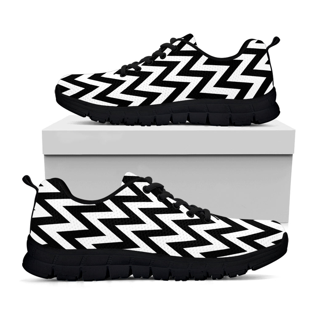 Black And White Zigzag Pattern Print Black Running Shoes