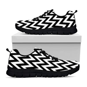 Black And White Zigzag Pattern Print Black Running Shoes