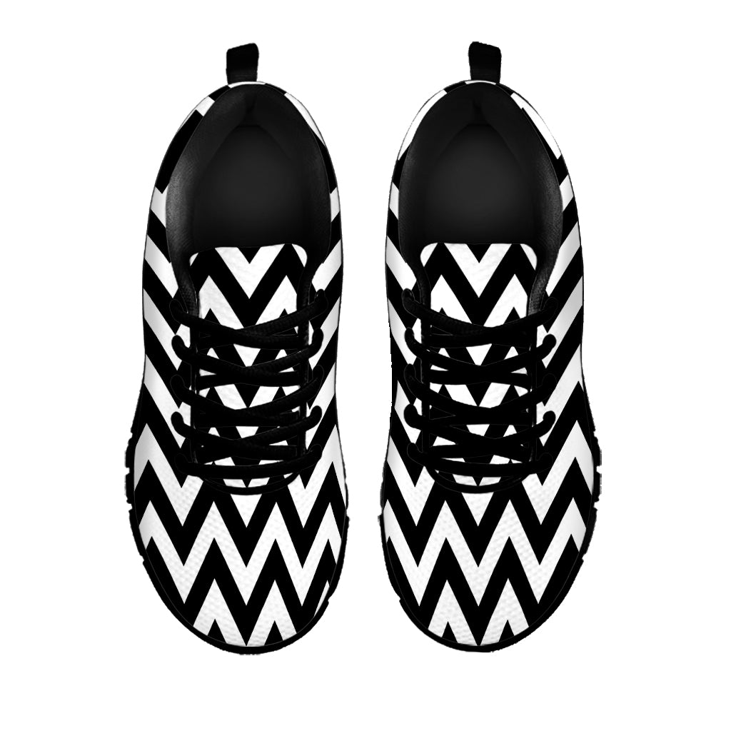 Black And White Zigzag Pattern Print Black Running Shoes