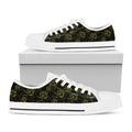 Black And Yellow Daffodil Pattern Print White Low Top Sneakers