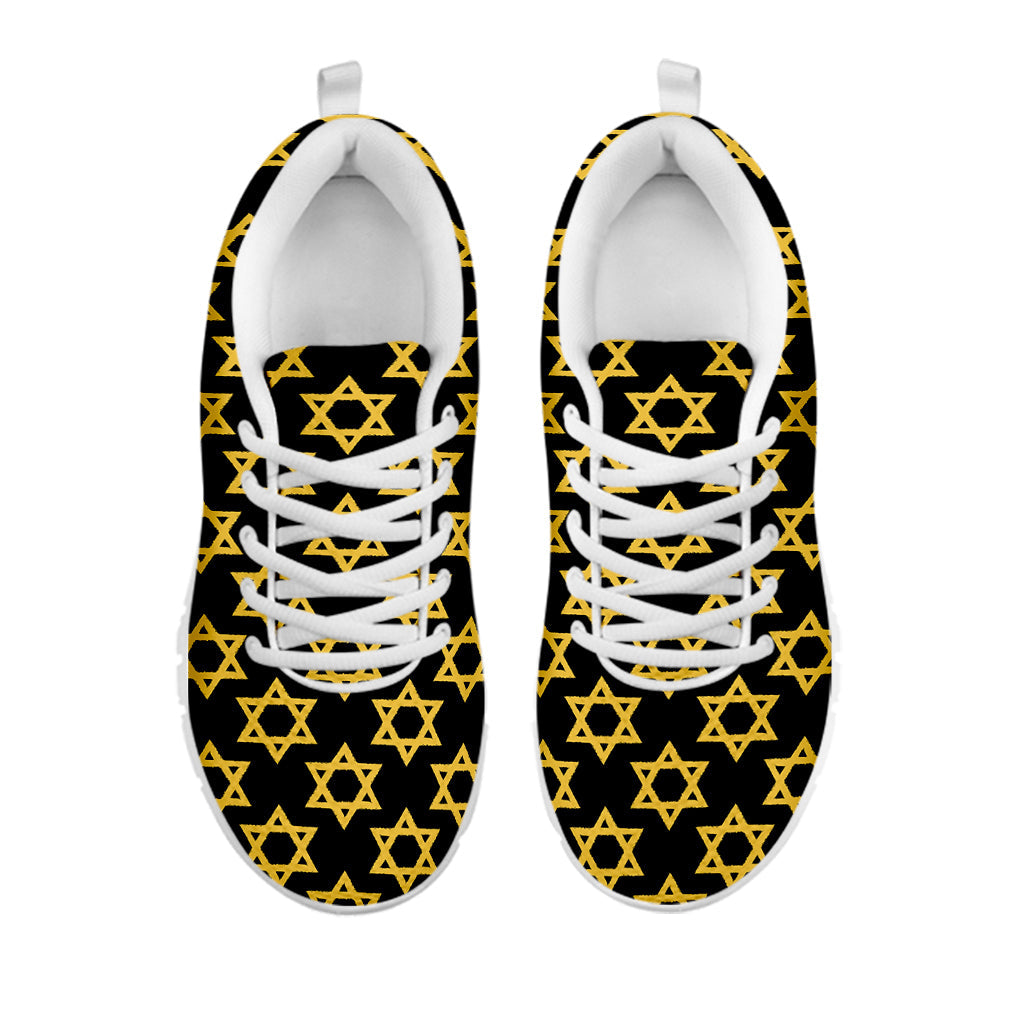 Black And Yellow Star of David Print White Running Shoes