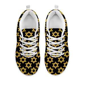 Black And Yellow Star of David Print White Running Shoes