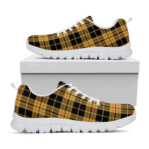 Black And Yellow Tartan Pattern Print White Running Shoes