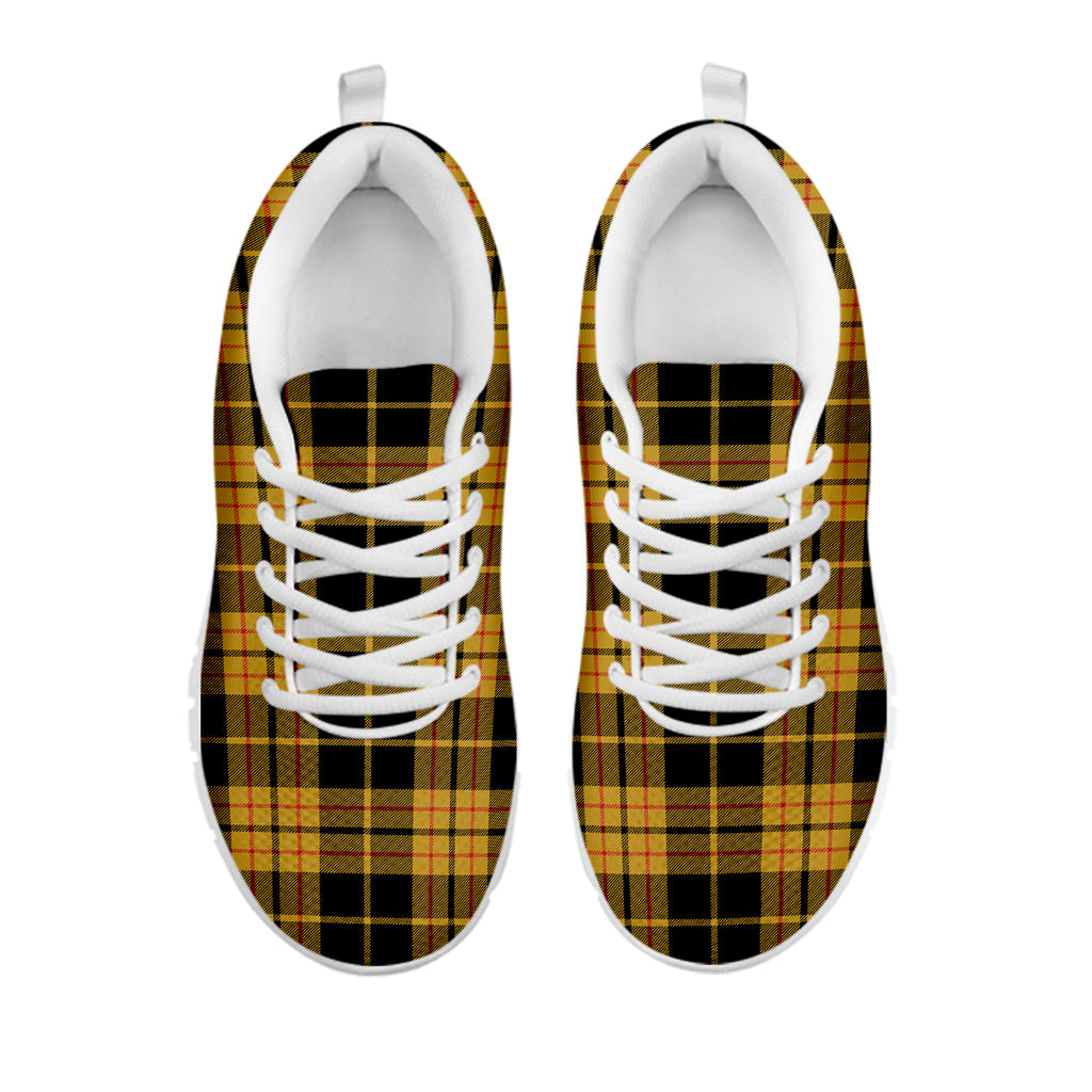 Black And Yellow Tartan Pattern Print White Running Shoes