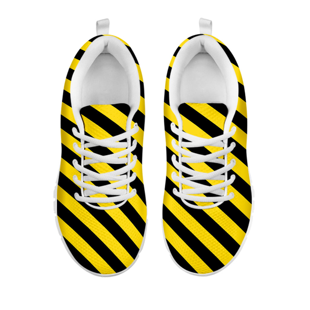 Black And Yellow Warning Striped Print White Running Shoes