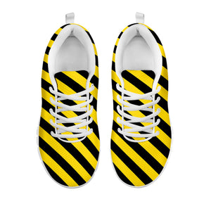 Black And Yellow Warning Striped Print White Running Shoes