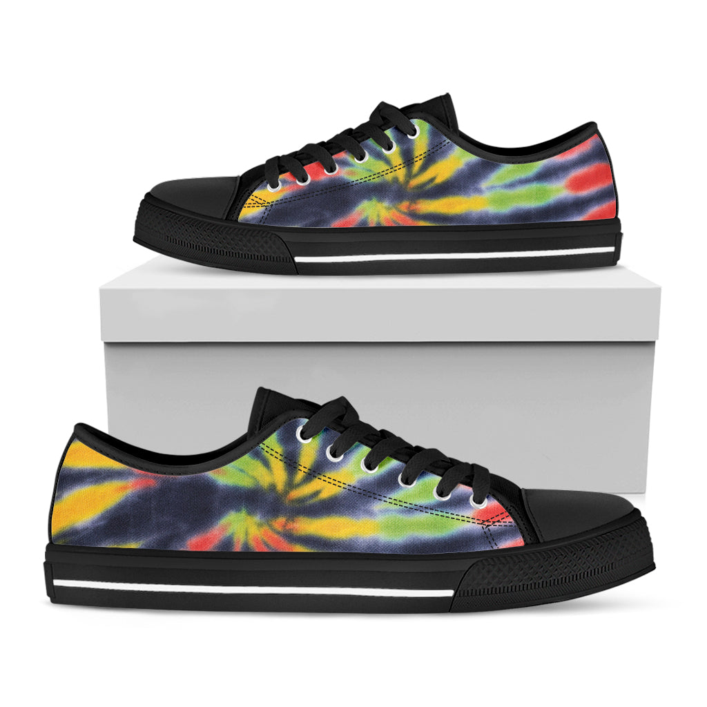 Black Backed Spiral Tie Dye Print Black Low Top Sneakers