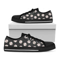Black Baseball Pattern Print Black Low Top Sneakers