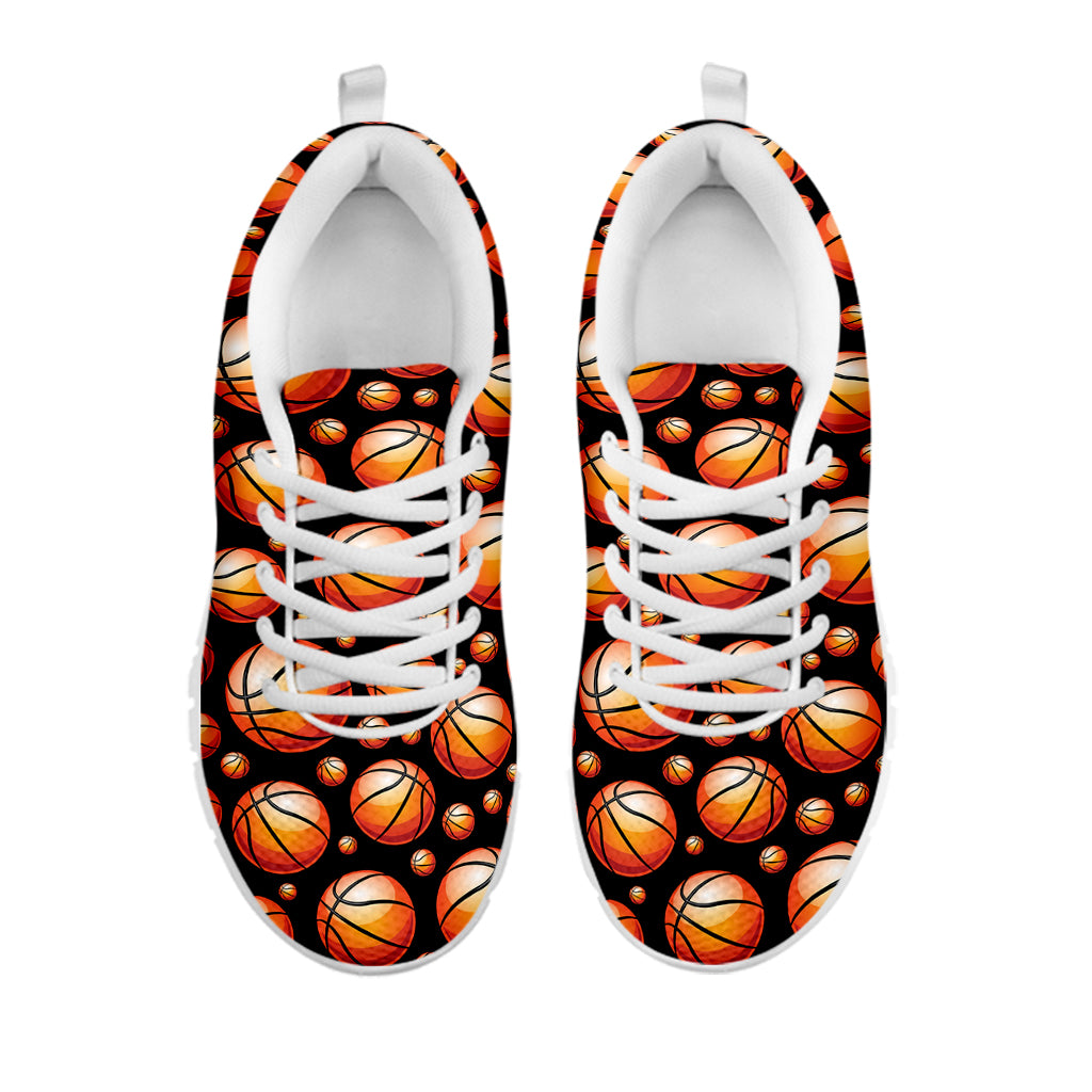 Black Basketball Pattern Print White Running Shoes