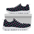 Black Blue And Pink Tartan Pattern Print White Running Shoes