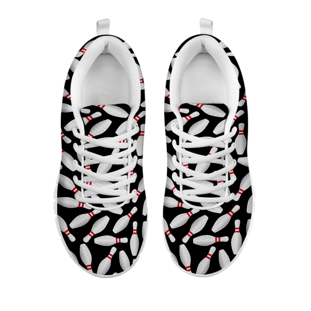 Black Bowling Pins Pattern Print White Running Shoes
