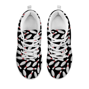 Black Bowling Pins Pattern Print White Running Shoes