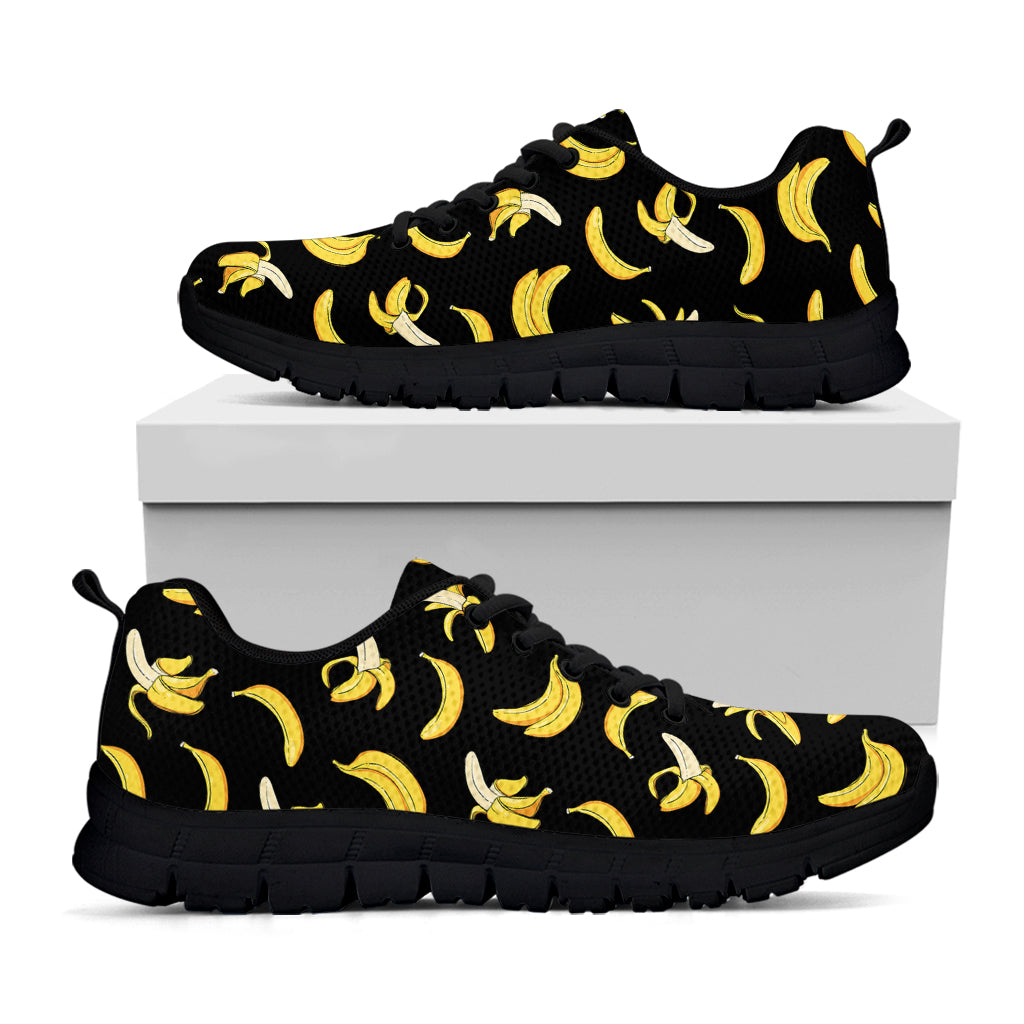 Black Cartoon Banana Pattern Print Black Running Shoes