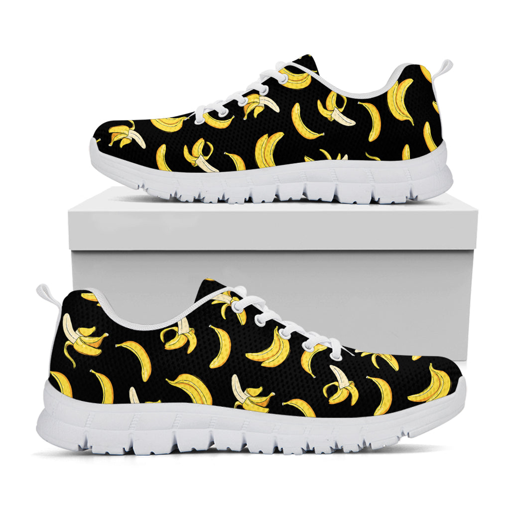 Black Cartoon Banana Pattern Print White Running Shoes