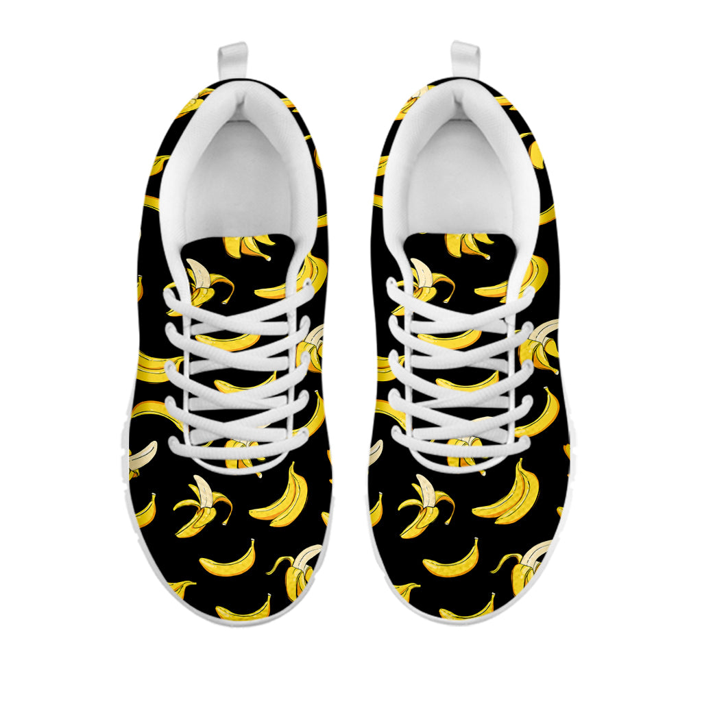 Black Cartoon Banana Pattern Print White Running Shoes