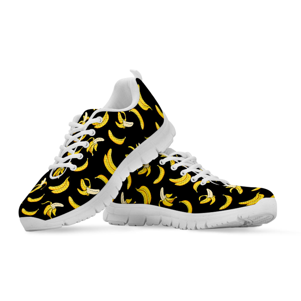 Black Cartoon Banana Pattern Print White Running Shoes