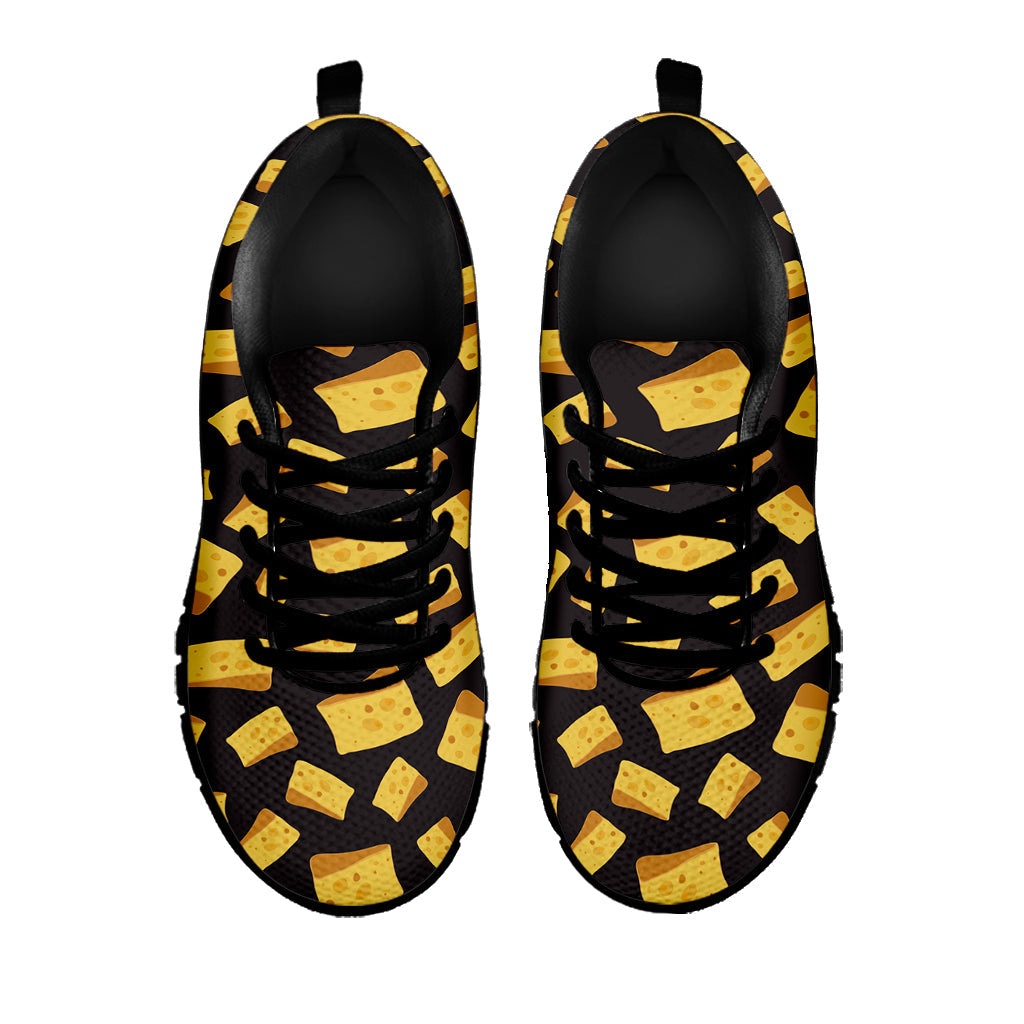 Black Cheese And Holes Pattern Print Black Running Shoes