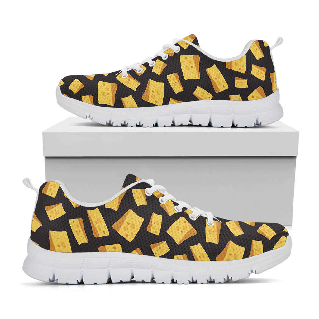 Black Cheese And Holes Pattern Print White Running Shoes