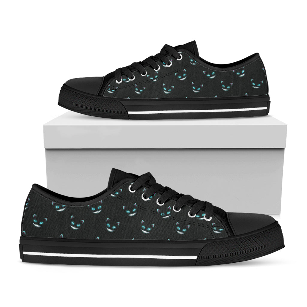 Black Cheshire Cat Pattern Print Black Low Top Sneakers