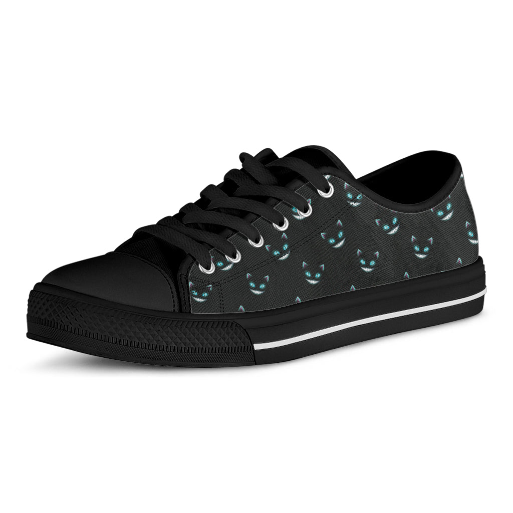 Black Cheshire Cat Pattern Print Black Low Top Sneakers