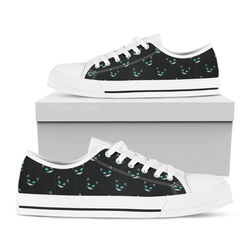 Black Cheshire Cat Pattern Print White Low Top Sneakers