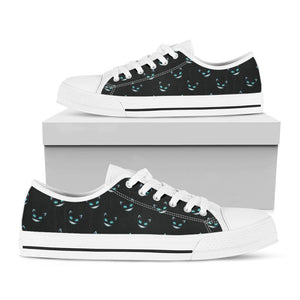 Black Cheshire Cat Pattern Print White Low Top Sneakers