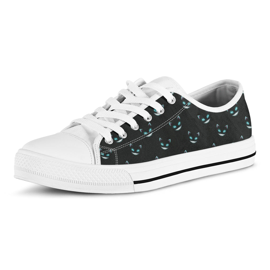 Black Cheshire Cat Pattern Print White Low Top Sneakers