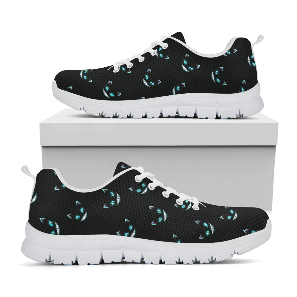 Black Cheshire Cat Pattern Print White Running Shoes